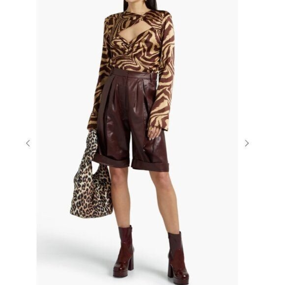 Ganni Tops - GANNI Cutout tiger-print silk-blend satin blouse Size US 4 EU 36